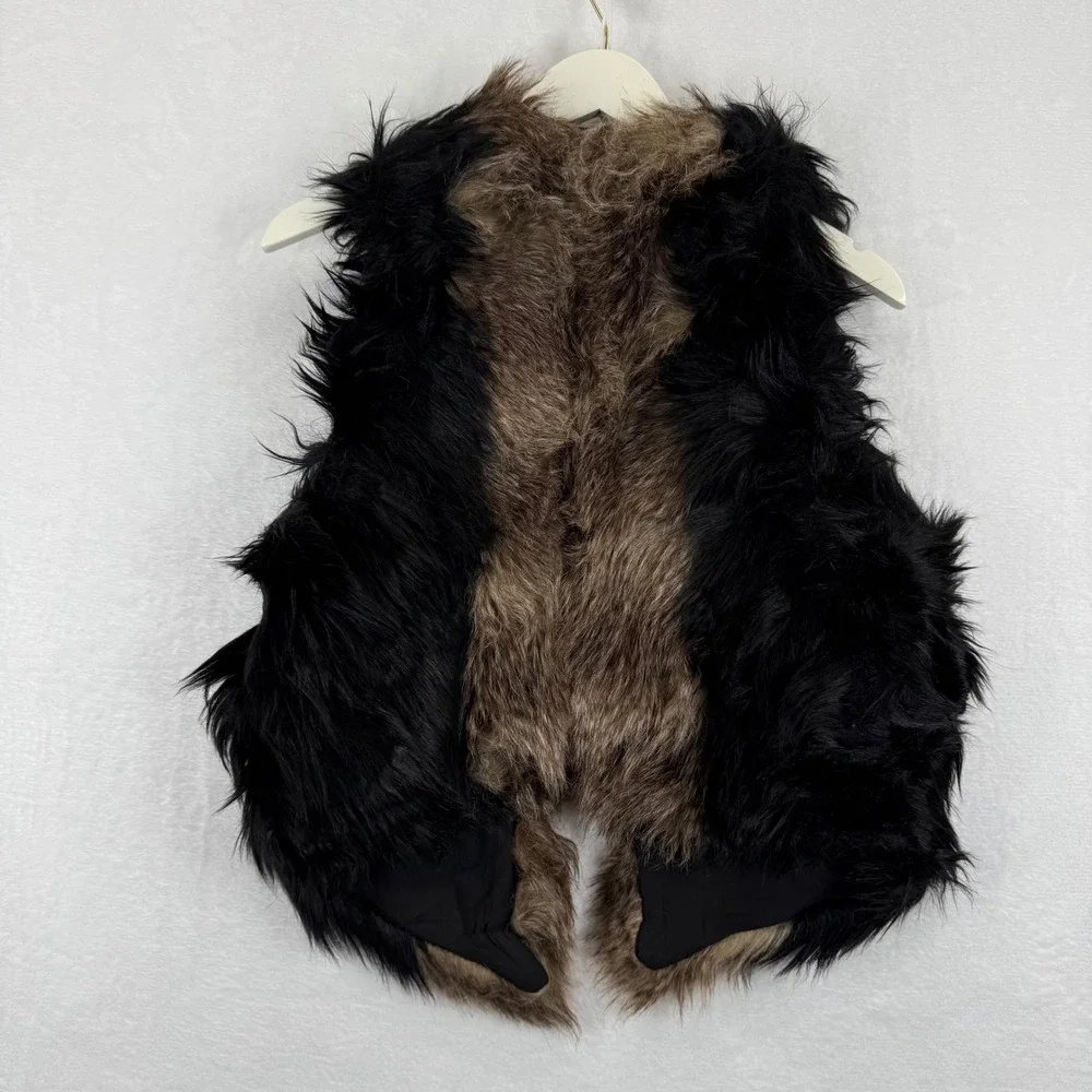 Free People Faux Fur Vest Black‎ Brown Multi Color Size 6 NWOT - Picture 9 of 10